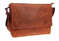 Кожаная мужская сумка для документов А4 из натуральной кожи с клапаном большая через плечо светло-коричневая