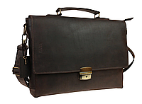 Кожаная мужская сумка портфель для документов А4 из натуральной кожи с ручкой большая через плечо коричневая