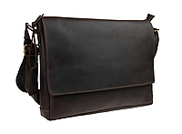 Кожаная мужская сумка для документов А4 из натуральной кожи с клапаном большая через плечо коричневая