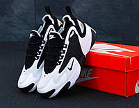 Мужские кроссовки Nike Zoom (белые с чёрным) комбинированные демисезонные кроссы К11760 cross