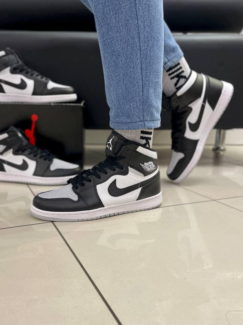 Чоловічі кросівки Nike Air Jordan 1 Black/White/Gray (чорні із сірим) високі осінні кроси A033-20 top, фото 1