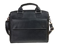 Кожаная мужская сумка для документов А4 из натуральной кожи с ручками большая через плечо черная