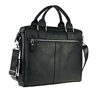 Кожаная мужская сумка для ноутбука и документов А4 из натуральной кожи большая через плечо с ручками черная