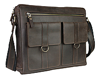 Деловая кожаная мужская сумка для документов А4 из натуральной кожи офисная большая через плечо коричневая