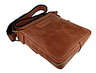 Чоловіча шкіряна сумка через плече планшет месенджер із натуральної шкіри світло-коричнева 23*19*5 см, фото 3