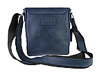 Чоловіча шкіряна сумка через плече планшет месенджер із натуральної шкіри з клапаном синя 23*19*5 см, фото 2