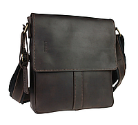 Мужская кожаная сумка через плечо планшет мессенджер из натуральной кожи с клапаном коричневая 25*21*5 см