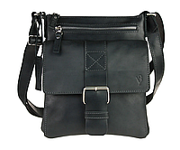 Мужская кожаная сумка через плечо планшет мессенджер из натуральной кожи черная 24*20*3 см