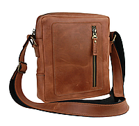 Мужская кожаная сумка через плечо планшет мессенджер из натуральной кожи светло-коричневая 21*19*5 см