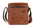 Чоловіча шкіряна сумка через плече планшет месенджер із натуральної шкіри світло-коричнева 21*19*5 см, фото 3