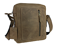 Мужская кожаная сумка через плечо планшет мессенджер из натуральной кожи оливковая 21*19*5 см