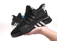 Мужские кроссовки Adidas EQT (чёрные с белым) высокие лёгкие дышащие кеды К11590 cross
