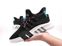 Мужские кроссовки Adidas EQT (чёрные с белым и зелёным) высокие мягкие модные кроссы К11591 44 cross