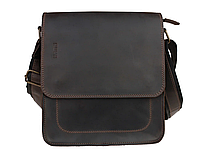Мужская кожаная сумка через плечо планшет мессенджер из натуральной кожи с клапаном коричневая 25*22*5 см