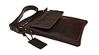 Чоловіча шкіряна сумка через плече планшет месенджер із натуральної шкіри коричнева 24*20*3 см, фото 4