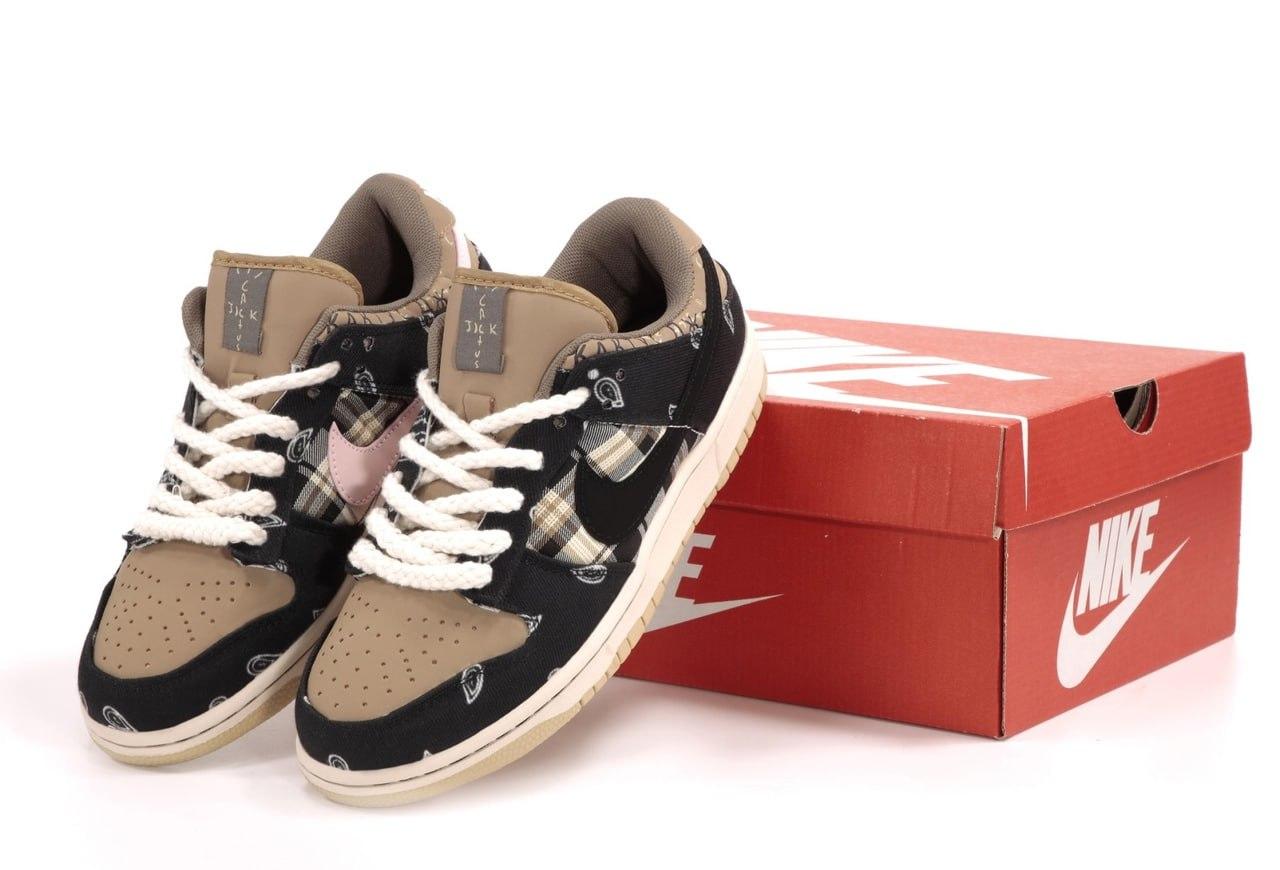 Чоловічі кросівки Nike Dunk Cactus Jack (бежеві з чорним) зручні молодіжні круті кеди К12532 top, фото 1