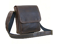 Мужская кожаная сумка через плечо планшет мессенджер из натуральной кожи с клапаном коричневая 23×20×7 см