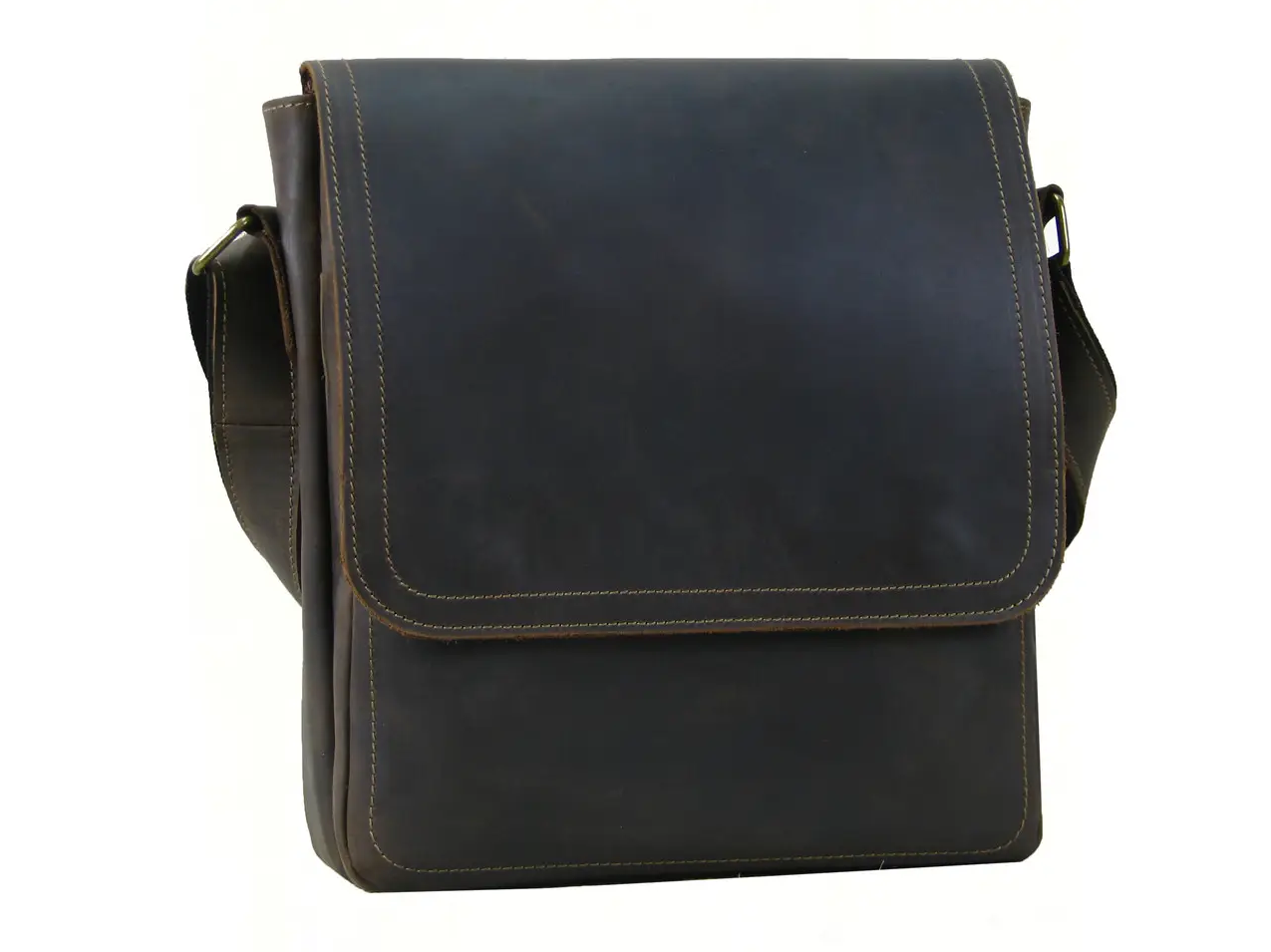 Чоловіча шкіряна сумка через плече планшет месенджер із натуральної шкіри з клапаном коричнева 28×24×7 см