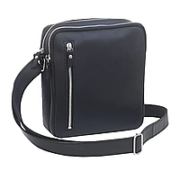 Мужская кожаная сумка через плечо планшет мессенджер из натуральной кожи без клапана черная 22×20×7 см