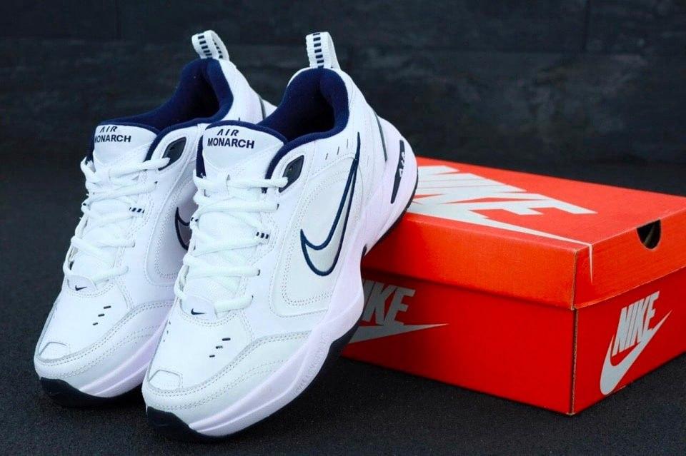 Чоловічі кросівки Nike Air Monarch (білі із синім) спортивні весняно-осінні світлі кроси К11888 top, фото 1