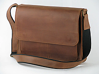 Женская кожаная сумка для документов А4 из натуральной кожи на плечо с клапаном светло-коричневая