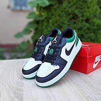 Мужские кроссовки Nike Air Jordan 1 Low (белые с чёрным и зелёным) низкие молодёжные кеды О10737 cross