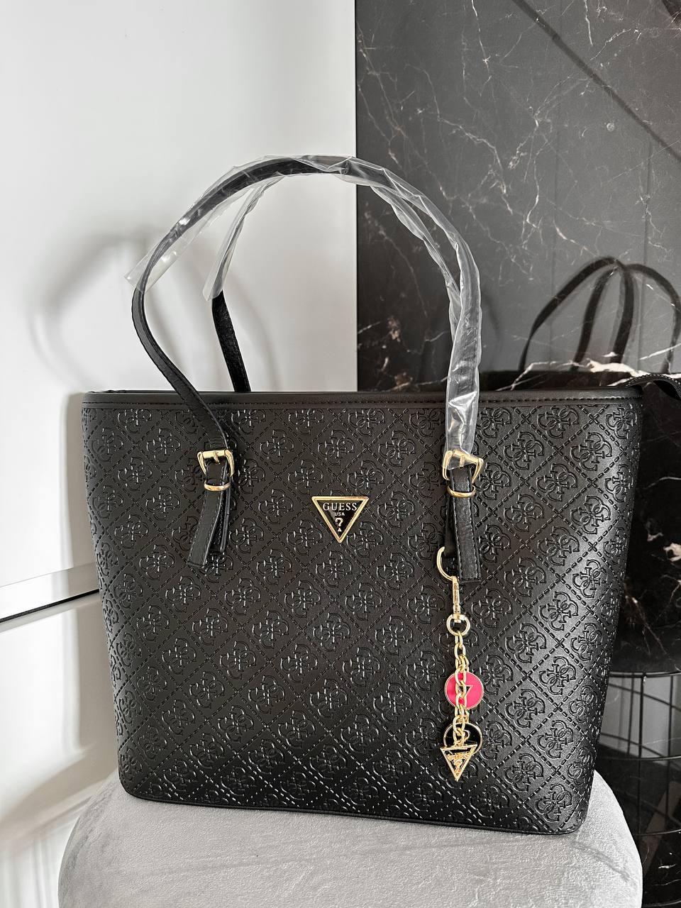 Жіноча сумка-шоппер Guess Shopper Black (чорна) розкішна велика з подовженими ручками S29 vkross