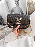 Женская сумка LV Wave Multi Pochette Brown (коричневая) AS277 красивая модная стильная экокожа с монограммой