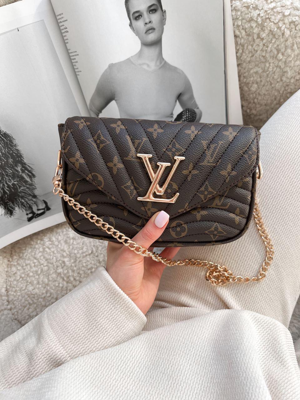 Жіноча сумка LV Wave Multi Pochette Brown (коричнева) AS277 красива модна стильна екошкіра з монограмою top