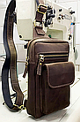 Чоловіча шкіряна сумка-слінг через плече бананка із натуральної шкіри коричнева, фото 2
