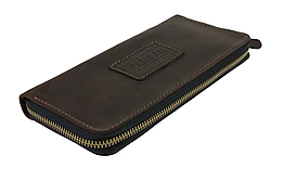 Шкіряний жіночий гаманець клатч на блискавці із натуральної шкіри коричневий
