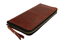Шкіряний жіночий гаманець клатч на блискавці із натуральної шкіри світло-коричневий