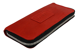Шкіряний жіночий гаманець клатч на блискавці із натуральної шкіри червоний