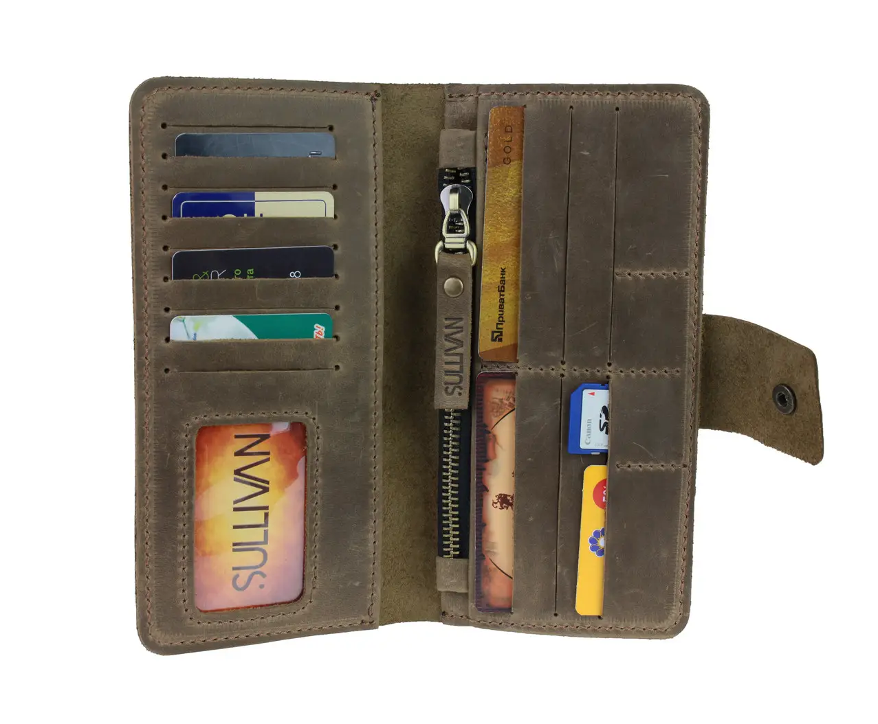 Жіночий шкіряний гаманець клатч купюрник-ленгер з натуральної шкіри оливковий