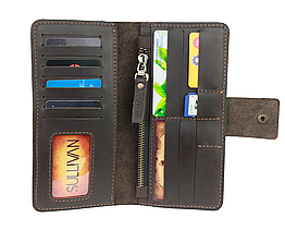 Жіночий шкіряний гаманець клатч купюрник-ленгер із натуральної шкіри коричневий