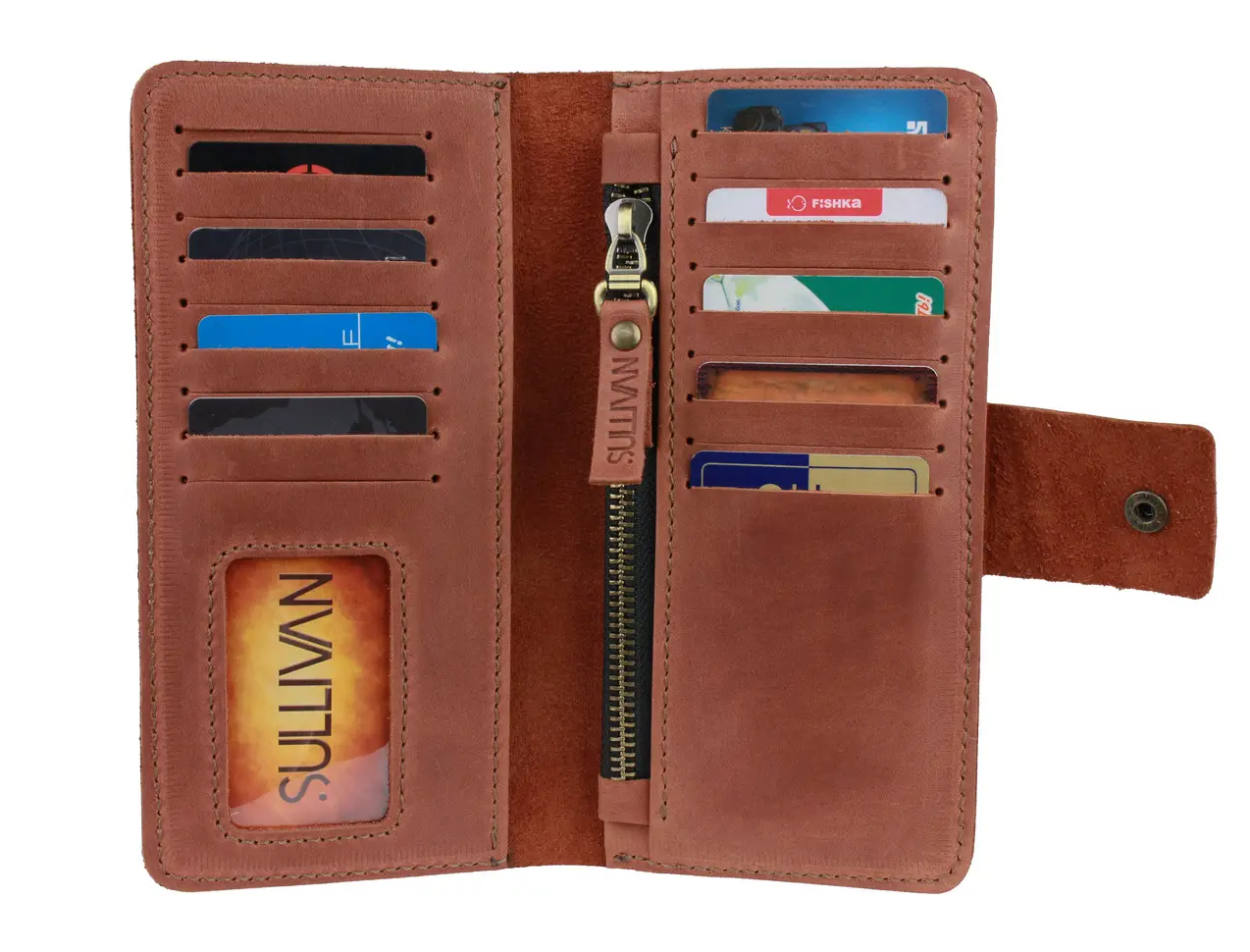 Жіночий шкіряний гаманець клатч купюрник-ленгер із натуральної шкіри світло-коричневий