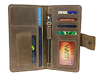 Женский кожаный кошелек лонгер тревел-кейс с отделением для паспорта из натуральной кожи оливковый