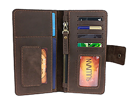 Жіночий шкіряний гаманець клатч тревел-кейс із відділенням для паспорта з натуральної шкіри коричневий