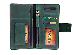 Жіночий шкіряний гаманець-ленгер тревел-кейс із відділенням для паспорта з натуральної шкіри зелений
