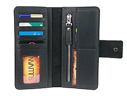 Жіночий шкіряний гаманець купюрник-ленгер із натуральної шкіри чорний