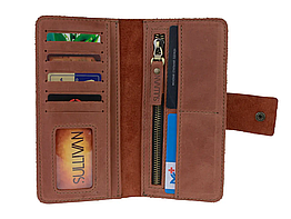 Жіночий шкіряний гаманець купюрник-ленгер із натуральної шкіри світло-коричневий