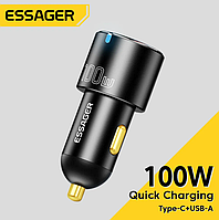 Автомобильное зарядное устройство Essager USB+PD Type C 100W Quick Charge 3.0 в прикуриватель