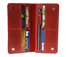 Жіночий великий шкіряний гаманець купюрник-ленгер із натуральної шкіри червоний