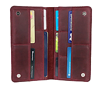 Женский кожаный кошелек лонгер тревел-кейс с отделением для паспорта из натуральной кожи марсала