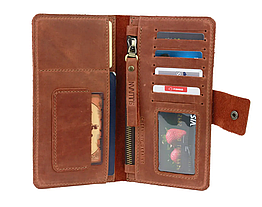 Чоловічий шкіряний гаманець тревел-кейс лонгер з відділом для паспорта із натуральної шкіри світло-коричневий