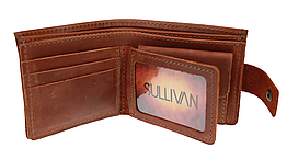 Шкіряний чоловічий гаманець з прозорим відділенням та монетницею із натуральної шкіри світло-коричневий pmk25