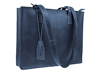 Женская кожаная большая сумка шоппер, шопер из натуральной кожи синяя