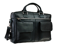 Женская кожаная сумка для ноутбука и документов А4 офисная из натуральной кожи на плечо с ручками черная