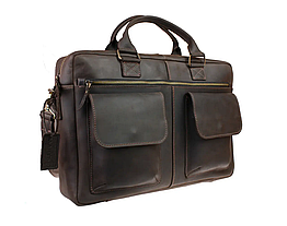 Жіноча шкіряна сумка для ноутбука та документів А4 офісна з натуральної шкіри на плече з ручками коричнева