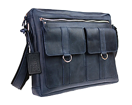 Жіноча шкіряна сумка для документів А4 велика офісна з натуральної шкіри на плече синя